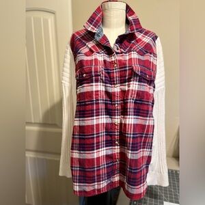 Upcycled flannel with sweater sleeve